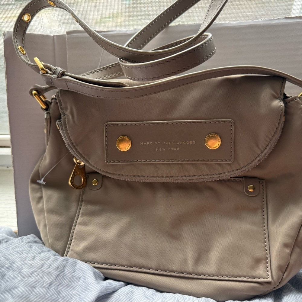 Marc by Marc Jacobs taupe crossbody bag with gold hardware